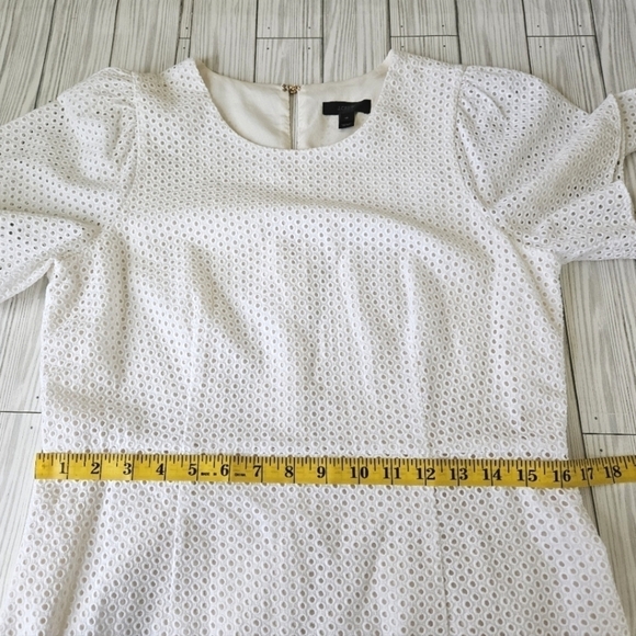 J. Crew Cotton Eyelet Dress with Short Sleeve Detail in White and Cream Sz 10 - Picture 5 of 13